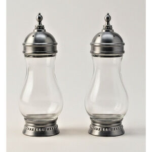 Southern Living At Home Salt Pepper Shakers Glass Pewter Tops SLAH Set